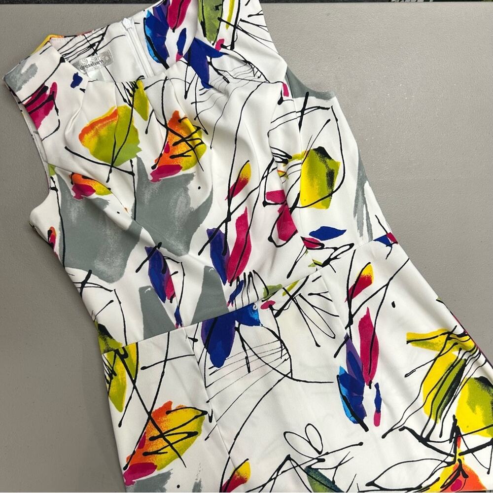 Dressbarn Sleeveless Dress Multi Color Fun Abstract Stretch Womens Size 6